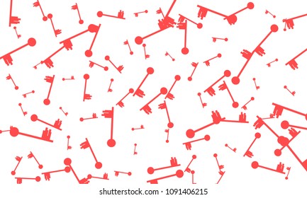 Many Red Keys of Different Size on White Background