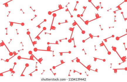 Many Red Keys of Different Size on White Background