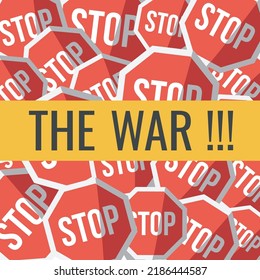 many red octagonals background. stop war signs vector concept of peace in Ukraine illustration isolated. Protest against Russia. help save world no fight poster. graphic flat design style background