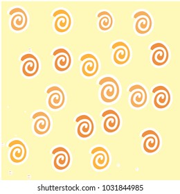 Many Red, Orange and White Snails on Light Orange Background