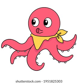 muchos pulpo de tentáculos rojos con una cara linda, ilustración vectorial art. doodle imagen kawaii.
