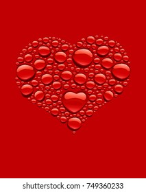 many red water drops creating heart shape