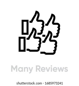 Viele Reviews Symbol. Bearbeitbare Vektorillustration - Übersicht. Symbol viele Hände zeigen nach oben, was bedeutet wie. Einzelbild.