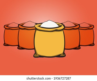 Many Sacks of Rice as a symbol of abundant food availability. This illustration can be used for news media related to a country's food security