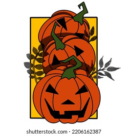 many scary halloween pumpkins illustration with yellowe cube