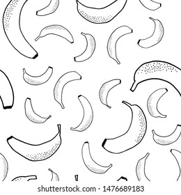 Many scattered bananas. Vector seamless pattern. Hand drawn fruits.
