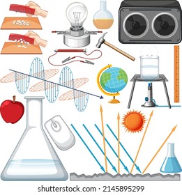Many science equipments on white background illustration