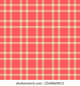 Many seamless fabric background, furry vector tartan plaid. Livingroom check textile texture pattern in red and moccasin colors palette.