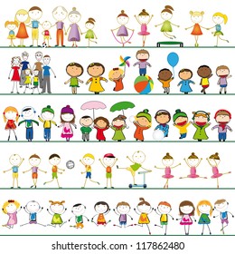 Many sets of boys, girls and family