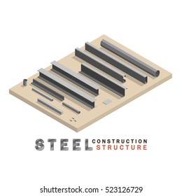 Many Shape Section Steel Isometric For Construction And Structure.with Steel Texture Text.