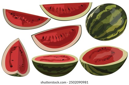 Many shapes of watermelon isolated on white background
