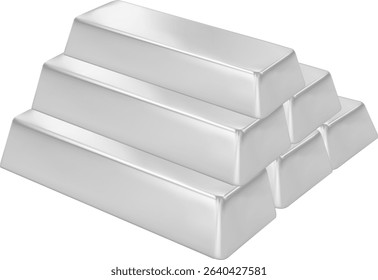 Many shining silver bars isolated  platinum ingot. An bar of a noble precious metal.