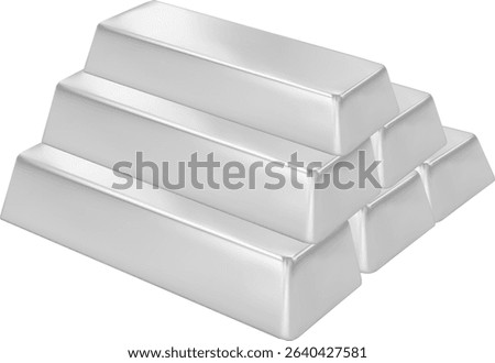 Many shining silver bars isolated  platinum ingot. An bar of a noble precious metal.