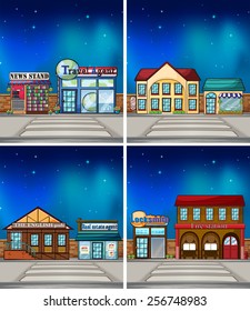 Many shops in the city at night