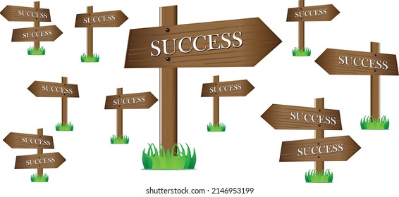So Many sign board of success in white background. Concept of so many success stories. Concept of so many ways of success. 