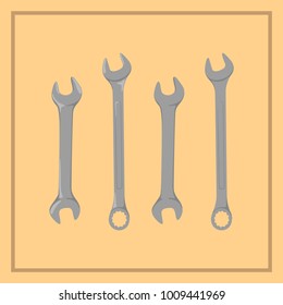 many size wrench or spanner silver metal vector illustration