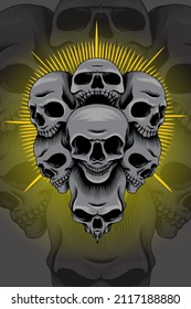 Many skull head vector illustration