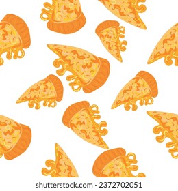 Many slices of cheese pizza on white background. Pattern for des