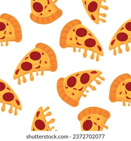 Many slices of hot pizza with pepperoni on white background. Pat