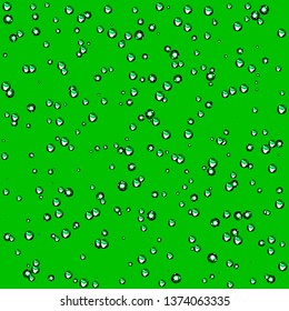 Many small air fizz bubbles on green background. Seamless pattern. Vector illustration.
