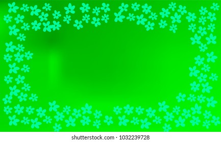 Many Small Blue Flowers of Different Size on Green Gradient Background