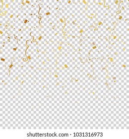 Many small candy and gold ribbons are falling apart from the backdrop of celebrations and party colors.
