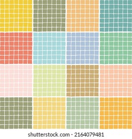 Many small colored squares as background, texture, pattern. Print for decorative tiles. Hand Drawn. Freehand drawing. Doodle.