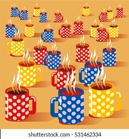 Many small cups and coffee break