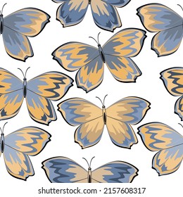 Many Small decorative flowers and butterflies on white background vector illustration for design cambric fabric. Fashionable tones. Textiles, wallpaper, wrapping paper