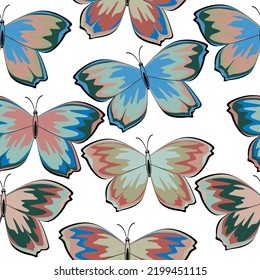 Many Small decorative flowers and butterflies on white background vector illustration for design cambric fabric. Seamless pattern.
