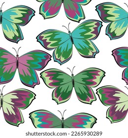 Many Small decorative flowers and butterflies on white background vector illustration for design cambric fabric. Seamless texture. Grunge. Vector eps 10