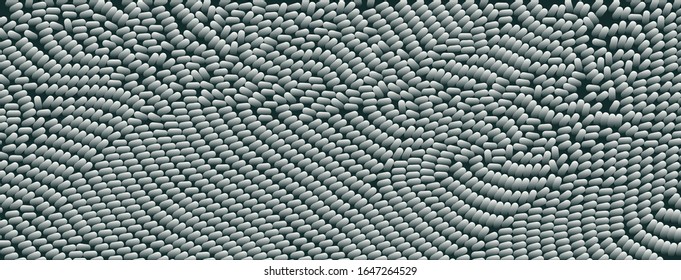 Many small ellipses. Abstract background with white capsules. 3d vector illustration. 
