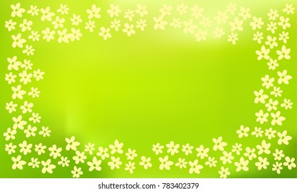 Many Small Flowers of Different Size on Green Gradient Background