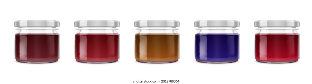 Many Small Glass Jam Jars With Lids. EPS10 Vector