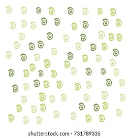 Many Small Green Snails of Different Opacity and Size on White Background