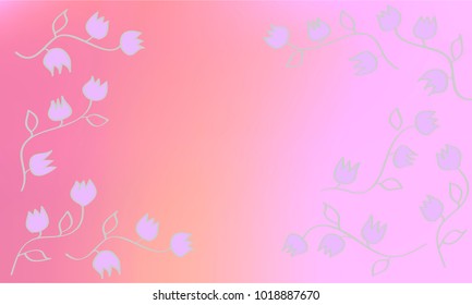 Many Small Grey Flowers with Leaves and Stems on Pink Gradient Background