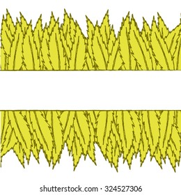 Many small hand-drawn thin yellow willow leaves frame the space for for text. All isolated.