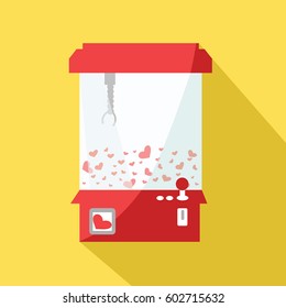 many small Hearts toy prize claw crane machine illustration cartoon isolated for summer love & one heart gift winning on flat design vector