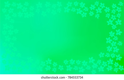 Many Small Light Green Flowers with Empty Space in the Center of the Picture on Green Gradient Background