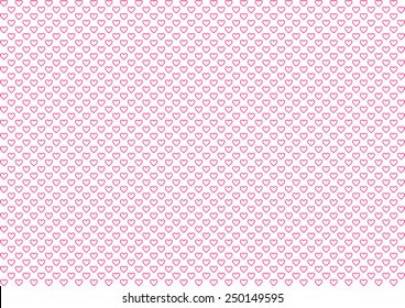 Many small open hearts in in a pink color offset set in rows in a landscape format