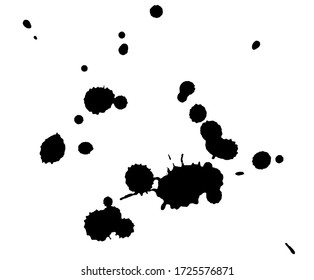 Muchas pequeñas salpicaduras de pintura. pinza negra con gotas dispersas para uso de diseño. Ilustración de vector abstracta aislada en fondo blanco.
