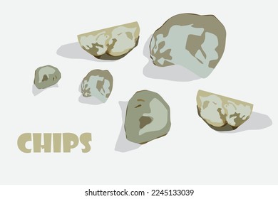 Many small pieces of chips with text: chips