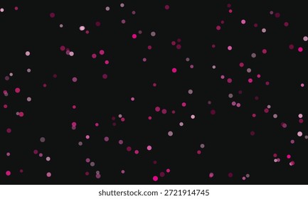 Muchos Pequeños círculos rosas y púrpuras están dispersos sobre un fondo gris oscuro. Formato de Vector escalable adecuado para medios impresos y digitales.