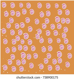 Many Small Pink Snails on Orange Background