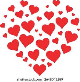 Muchos corazones rojos Pequeños dispuestos en forma de corazón sobre fondo blanco
