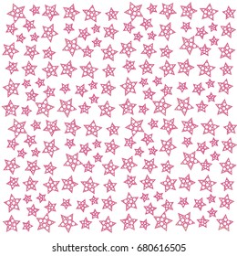 Many Small Red Stars of Different Size with White Bubbles Inside on White Background