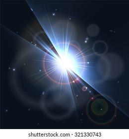 Many small stars and white flash on a blue backgrounds. 