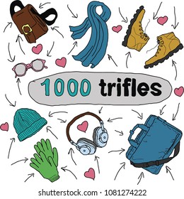 many small things drawn by a line. screensaver for online store