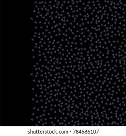 Many Small Violet Confetti in the Form of Triangles with Empty Space on the Left Side of the Image on Black Background