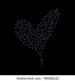 Many Small Violet Confetti in the Form of Triangles Making Big Heart on Black Background
